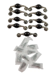 Set of 9 Black Marbled Verde Ubatuba Granite Brushed Nickel Drawer Handle Pulls - Picture 1 of 13