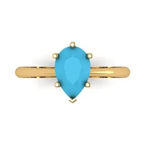Anillo de compromiso de oro amarillo de 14 quilates con corte de pera de 1,5 tcw anillo de promesa turquesa - Imagen 1 de 11