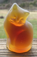 Blenko Glass Cat Figurine - Frosted Tangerine