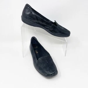 Clarks Collection Womens Black Faux Reptile Slip on Comfort Flats, Size 7.5 - Picture 1 of 10