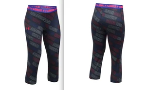 NWT UNDER ARMOUR GIRLS HEAT GEAR BLACK PRINTED CAPRIS: STYLE #1271020-006 Y XL - Picture 1 of 3