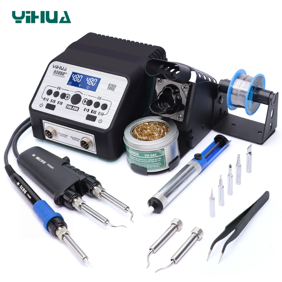 YIHUA 938BD 2-in-1 Hot Tweezers Soldering Station Soldering Iron Rework Station