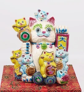 Large Cochin Enamelled Lucky Cats ~ Red Character Markings ~ Boxed & Certificate - Picture 1 of 10