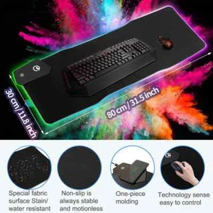 15W Wireless Charging Mouse Pad RGB Luminous Desk Mat Keyboard Non-slip Cushion - Picture 1 of 10