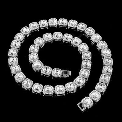 Cadena pulsera tenis chapada en oro blanco con racimo de piedra circonita cúbica de 10 mm 1 fila para hombre Foto 1 de 4