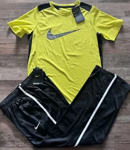 NWT Nike Boys YLG Yellow Green/Black/Gray/White Dri-Fit Pants Set Large - Picture 1 of 3