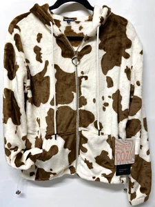 Free Haven Women’s Cow Print Lightweight Hooded Full Zip Jacket size Small - Picture 1 of 7