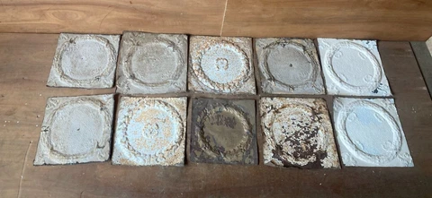 10 sq ft Antique Tin Ceiling Pieces Shabby Tile Chic Vtg Arts Crafts 85-23A Cover