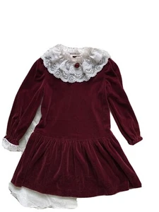 Vintage Mädchen Größe 6 rot Samt Spitze Baumwollbesatz - Bild 1 von 7