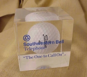 Southwestern Bell Telephone Clear Cube Paperweight Titleist Golf Ball - Picture 1 of 4