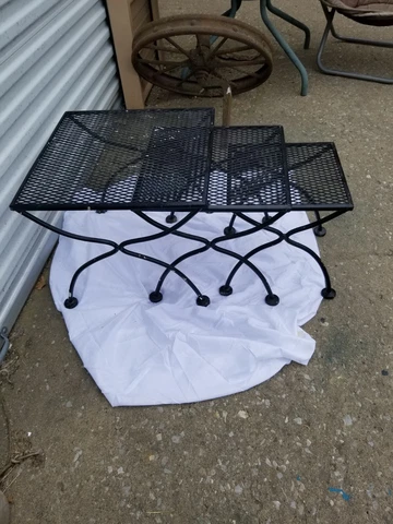 3 Vintage Mid Century Wrought Iron Yard Garden House Nesting Retro Tables Cover
