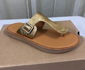 NUEVO EN CAJA Sandalia Plataforma Correa Tanga Cuero Belmont EE. UU. 8/39 Dorado Metálico - Imagen 1 de 12