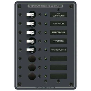 Interruptores marinos retroiluminados panel de distribución de energía Blue Sea 8059 120 V CA 8 poses - Imagen 1 de 1
