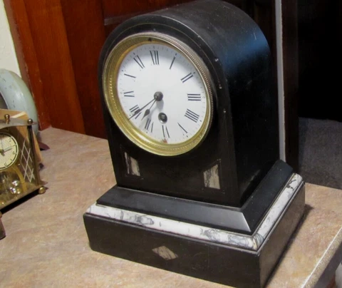 Original Antique 1800's Inlaid Marble Slate Japy Freres French Beehive 10" Clock Cover