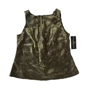 NWT Vintage Blouse Womens 2X Gold Crinkle V-Back Sleeveless Top JS Collections - Picture 1 of 9