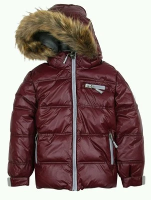 Deux Par Deux Puffy Boys Jacket Coat Burgundy Red Faux Down Alter/Fur Trim 12  - Image 1 of 3