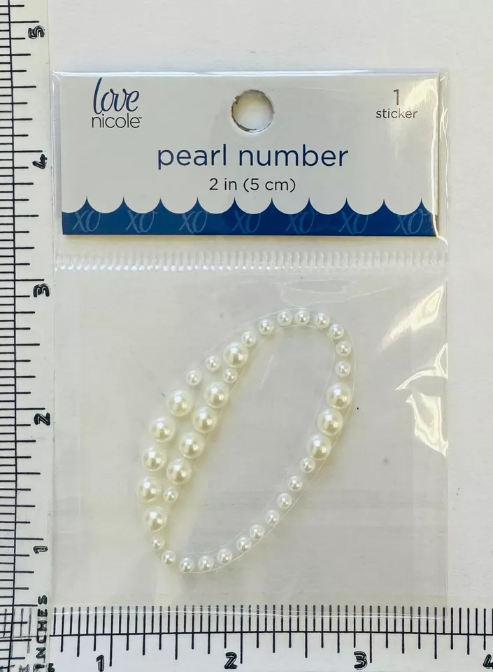 Number 0 Cursive Initial Gem Pearl  Sticker 2"  Scrapbook Monogram Bling Crafts - Image 1 of 1