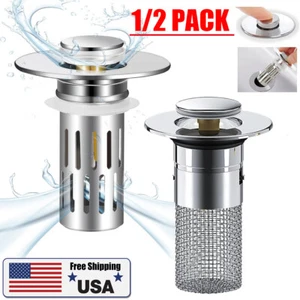 2*Bathroom Sink Plug Hair Collector Pop-up Kitchen Stainless Steel Filter Basket - Picture 1 of 18