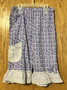 Naartjie Girls Cropped Capri Pants Purple Flowers Eyelet Ruffles XL 7 Years - Picture 1 of 3