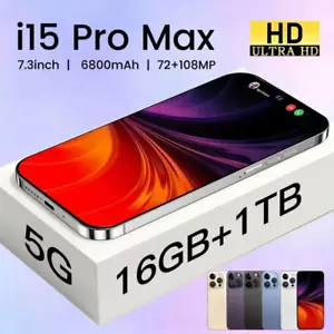 i15 Pro Max 5G Smartphone 7.3 inch Unlocked Dual Sim Android Mobile Phone 16+1TB - Picture 1 of 24