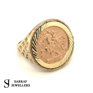 St George 1/10 SOVEREIGN-Size RING 9ct YELLOW GOLD Coin Dragon Slayer Z Z+1 Z+2 - Picture 1 of 6