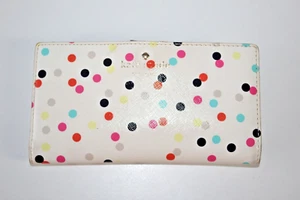 Kate Spade Slim Bifold Multi-coloured Polka Dot Cream Wallet - Picture 1 of 9