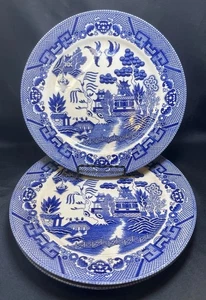3 Vintage Antik Markiert Japan Blue Willow 9,25" Abendessen Salat oder Mittagessen Teller - Bild 1 von 24