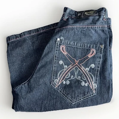 Винтажные мужские шорты Brooklyn Express 34 джинсовая ткань Y2k свободные мешковатые хип-хоп коньки (30x14) - Изображение 1 из 4