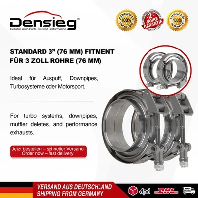 Densieg 2x V Band Schelle Flange Edelstahl 76mm 3 Zoll Auspuff Turbo Rohrschelle - Bild 1 von 4