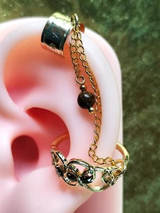 Doppel-Cuff BRONZIT Edelstein kein Loch Ohrring +Helix Anti-Stress Heilstein - Bild 1 von 10