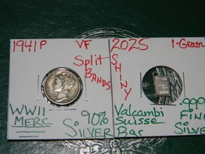 1941 P Merkur 90% Silber {2. Weltkrieg} Groschen & 2025 Valcambi .999 Feinsilberbarren - Bild 1 von 9