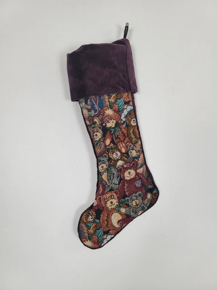 "Tapiz de terciopelo púrpura juguetes medias de Navidad con punta de aguja 19""" Foto 1 de 4