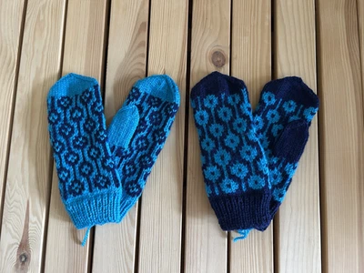 2 пары бабушки вязаные варежки ручной работы без подкладки акриловый цветной узор синий подарок - Изображение 1 из 4