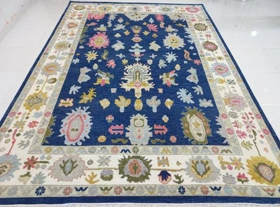 Oushak Blue rug Abstract Cotemporary Hand-knotted wool Rug decor living area Rug - Image 1 of 4