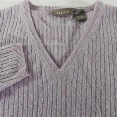 Vtg Kenar Women's 100% Cashmere Lilac Cable Knit V-neck Sweater Sz Small Cropped - Image 1 of 4