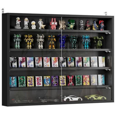 Vitrine de nível 5 níveis com 2 portas de vidro prateleiras ajustáveis, preto - Imagem 1 de 4