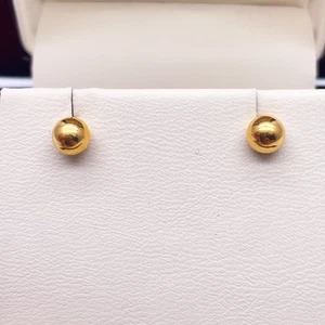 Aretes de bola lisos redondos pulidos altos de oro amarillo de 22 quilates - Imagen 1 de 5