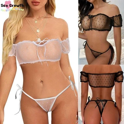 Damen Dessous BH Set Nachtwäsche Nachtwäsche Babydoll G-String Tanga Unterwäsche - Bild 1 von 4