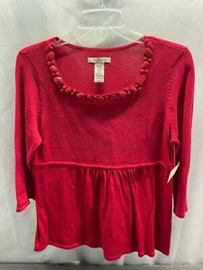 Covington Womens Size Petite Medium Red 3/4 Sleeve Sweater Top Beaded Sq Neck - Picture 1 of 7