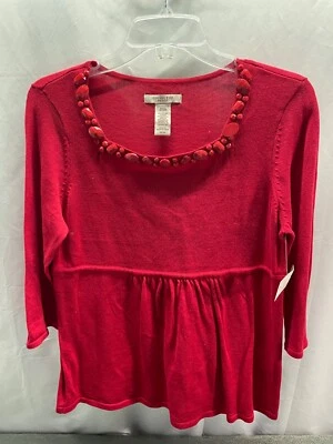 Suéter Top Covington Para Mujer Talla Pequeña Mediana Rojo Manga 3/4 Cuentas Cuello Cuadrado Foto 1 de 4