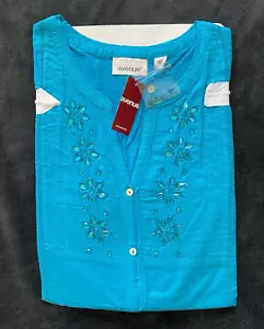 NWT Catherines Women’s Cotton Blouse Button Front Blue Shirt - Size 2X (22/24W) - Picture 1 of 12