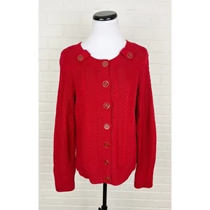 Christopher & Banks Cable Knit Button Front Red Cardigan Sweater Size Small - Foto 1 di 6