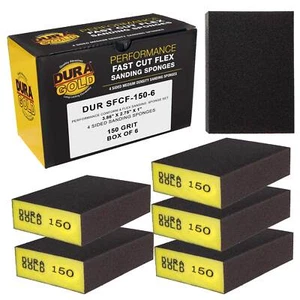 150 Grit 4-Sided Hand Sanding Block Sponges, Box of 6 - 3.9" x 2.75" Wet/Dry - Picture 1 of 5