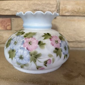 Blue GWTW Hurricane Lamp Shade Replacement Blue Pink Floral Ruffle Globe 6.5” F - Picture 1 of 7