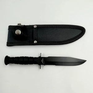 Black Rubber Handle Survival Tactical Mini Bowie 7.5" Overall Fixed Blade Knife - Picture 1 of 4