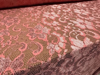 Stretch Lace Fabric - Scalloped Selvedge, Per Metre - Floral - Flamingo Pink - Image 1 of 4