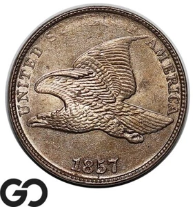 1857 Flying Eagle Cent Penny, Nice Mint Luster, Gem BU++, Beautiful Coin - Picture 1 of 3