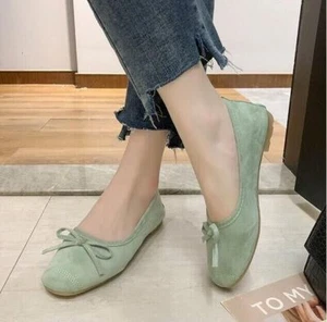 Women Flat Shoes Suede Shoes Bowtie Slip On Casual Loafers Shoes moccasin Shoes - Picture 1 of 31