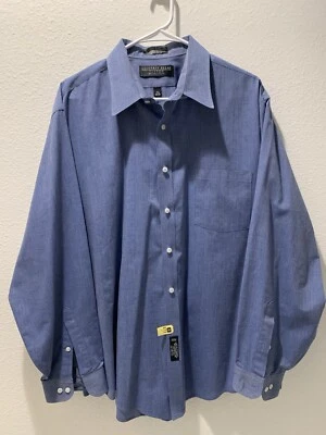 Geoffrey Beene Shirt Mens 17 1/2  34/35 Fitted Long Sleeve Blue Button Up - Image 1 of 4