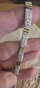 Estate Sterling .925 Vermeil Two Tone Diamond Link Tennis Bracelet - Picture 1 of 6